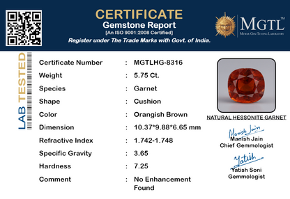 Gomed (Hessonite) Gemstone - 5.75 Carats