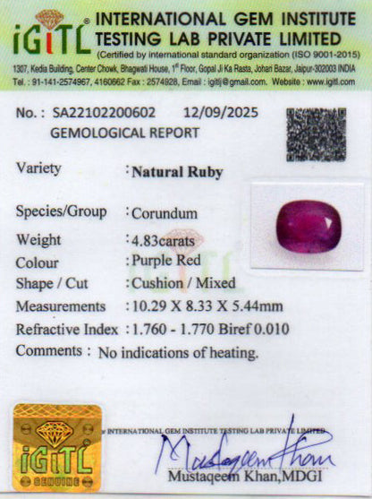 Ruby (Manik) Gemstone - 4.83 Carats