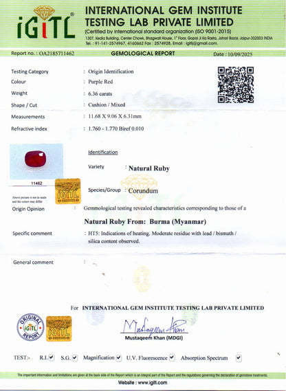 Ruby (Manik) Gemstone - 6.36 Carats