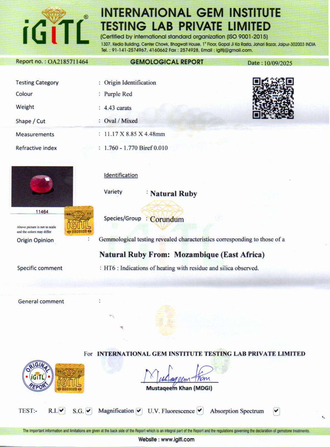 Ruby (Manik) Gemstone - 4.43 Carats