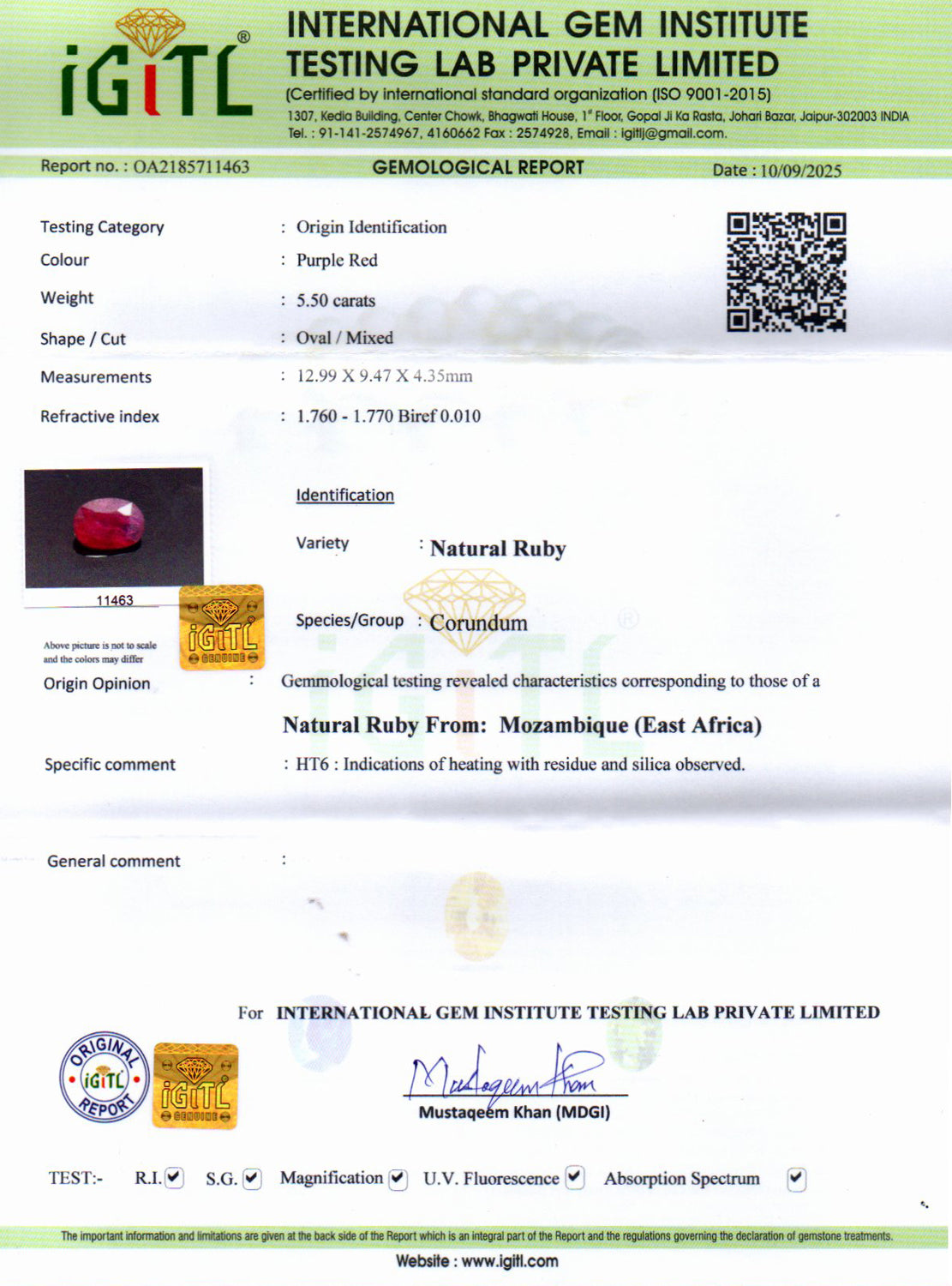 Ruby (Manik) Gemstone - 5.5 Carats