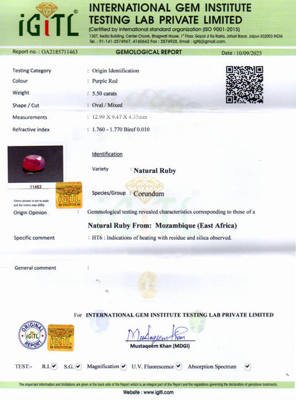 Ruby (Manik) Gemstone - 5.5 Carats