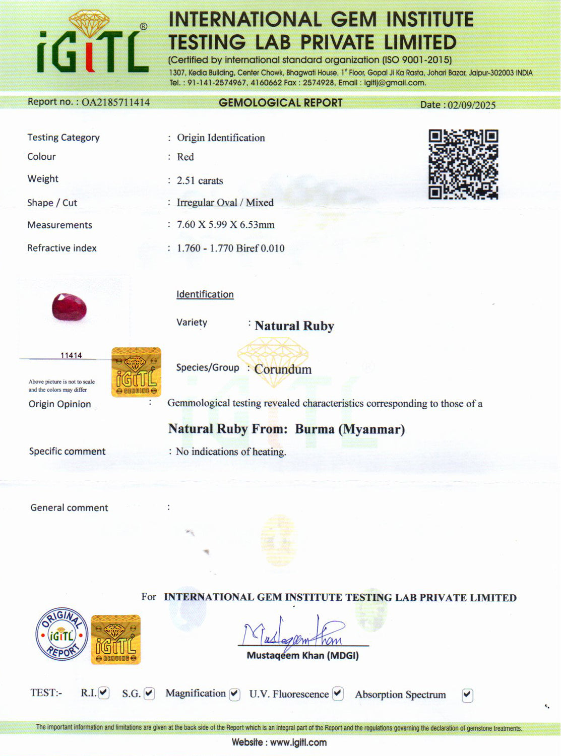 Ruby (Manik) Gemstone - 2.51 Carats