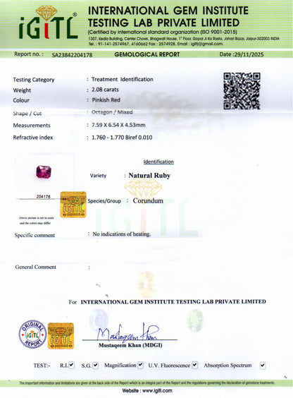 Ruby (Manik) Gemstone - 2.08 Carats
