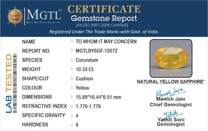 Yellow Sapphire - 10.33 Carats (Pukhraj - 11.26 Ratti)