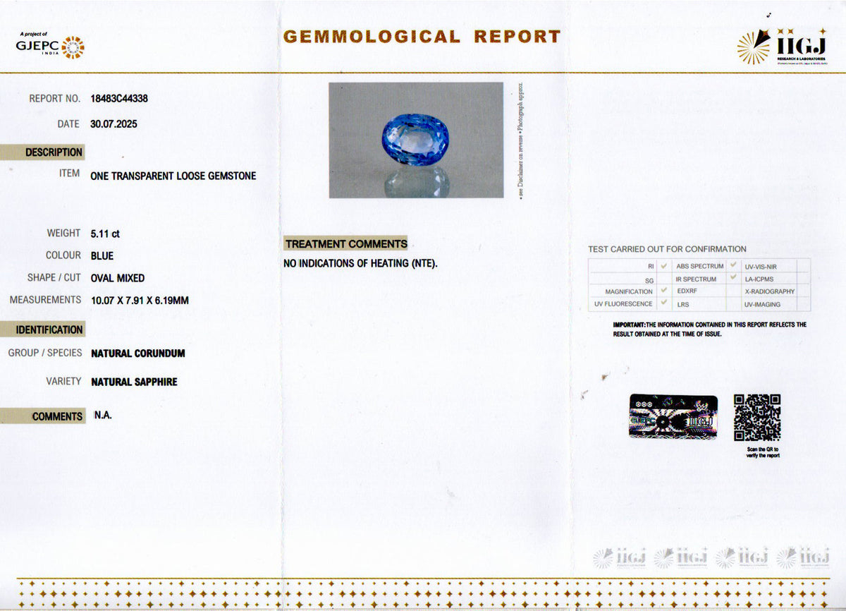 Blue Sapphire (Neelam) Gemstone - 5.11 Carats