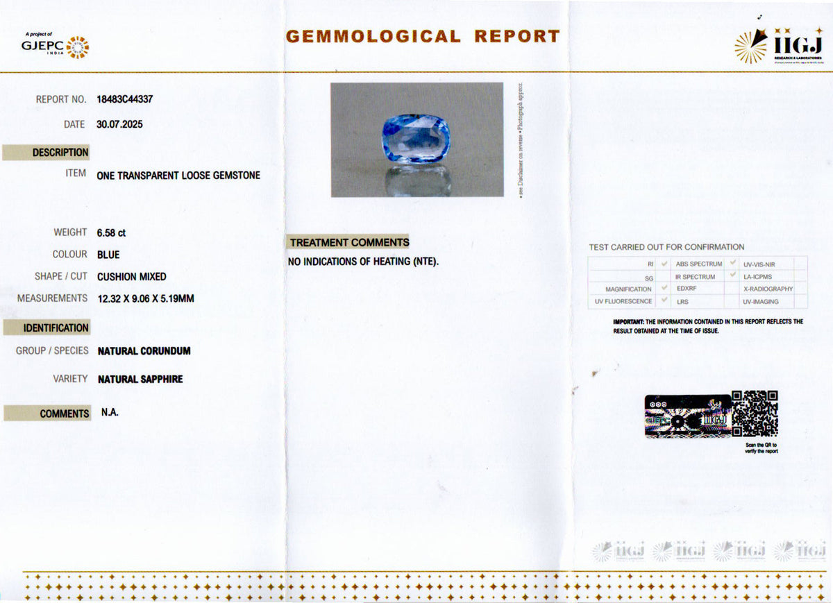 Blue Sapphire (Neelam) Gemstone - 6.58 Carats