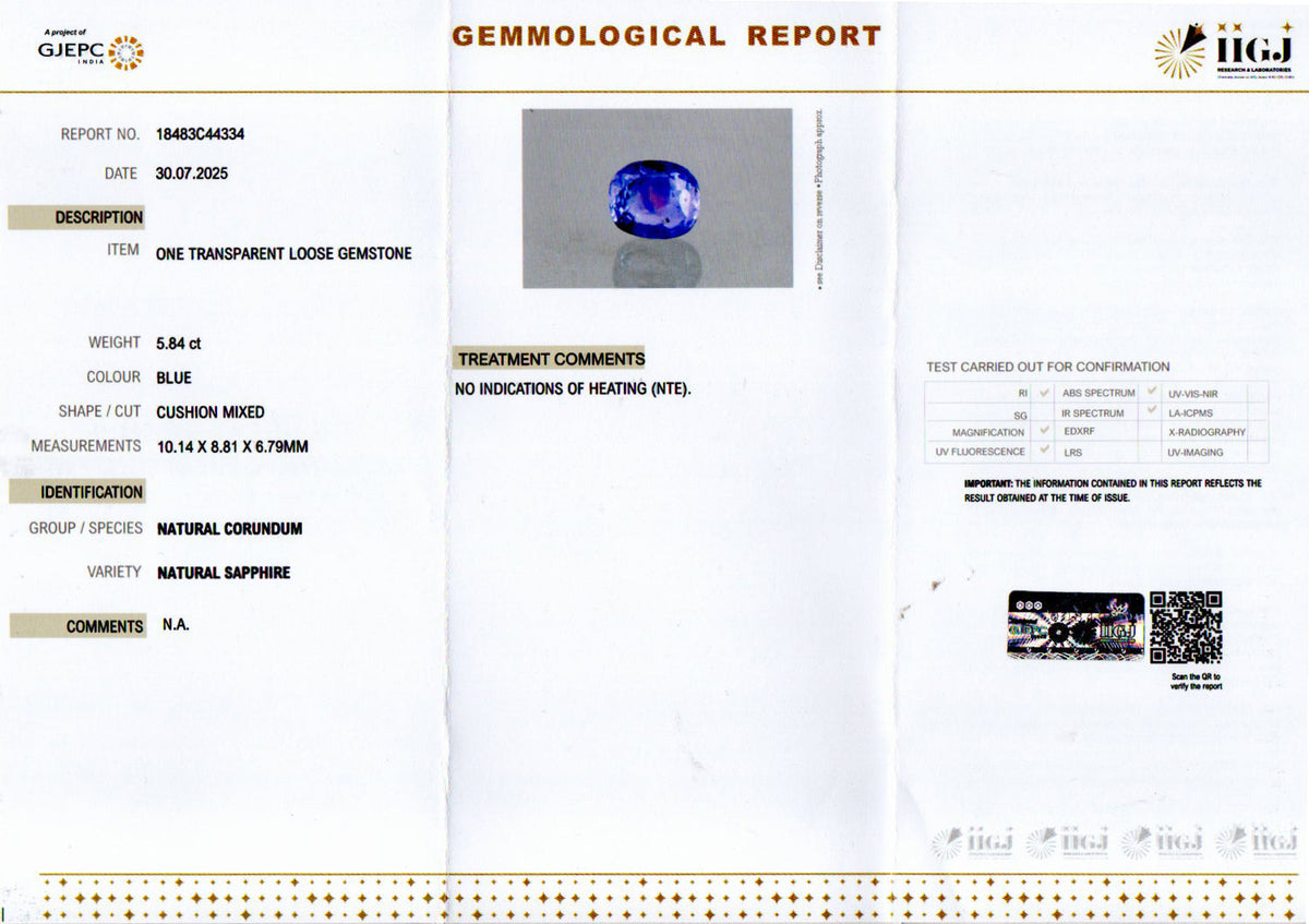 Blue Sapphire (Neelam) Gemstone - 5.84 Carats