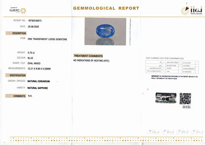 Blue Sapphire (Neelam) Gemstone - 5.70 Carats