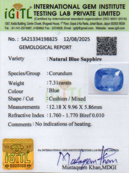 Blue Sapphire (Neelam) Gemstone - 7.31 Carats