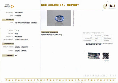 Blue Sapphire (Neelam) Gemstone - 5.13 Carats