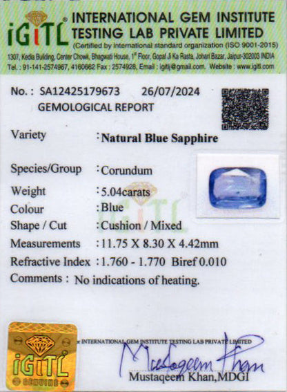 Blue Sapphire (Neelam) Gemstone - 5.04 Carats