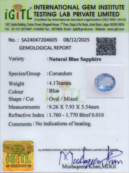 Blue Sapphire (Neelam) Gemstone - 4.17 Carats