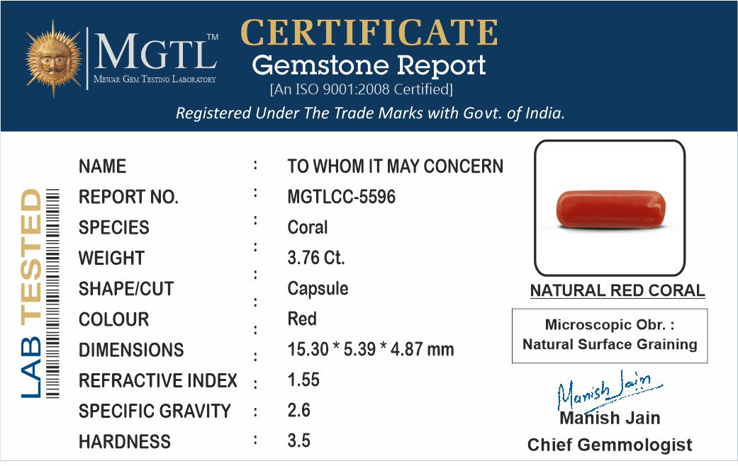 3.76 Carats Capsule Red Coral