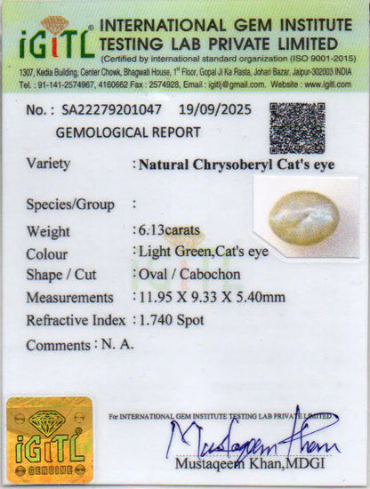 Ceylon Cat's Eye - 6.13 Carat Prime Quality CE-10782