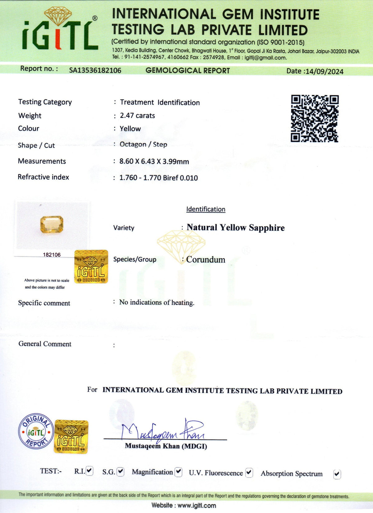 Yellow Sapphire (Pukhraj) Gemstone - 2.47 Carats