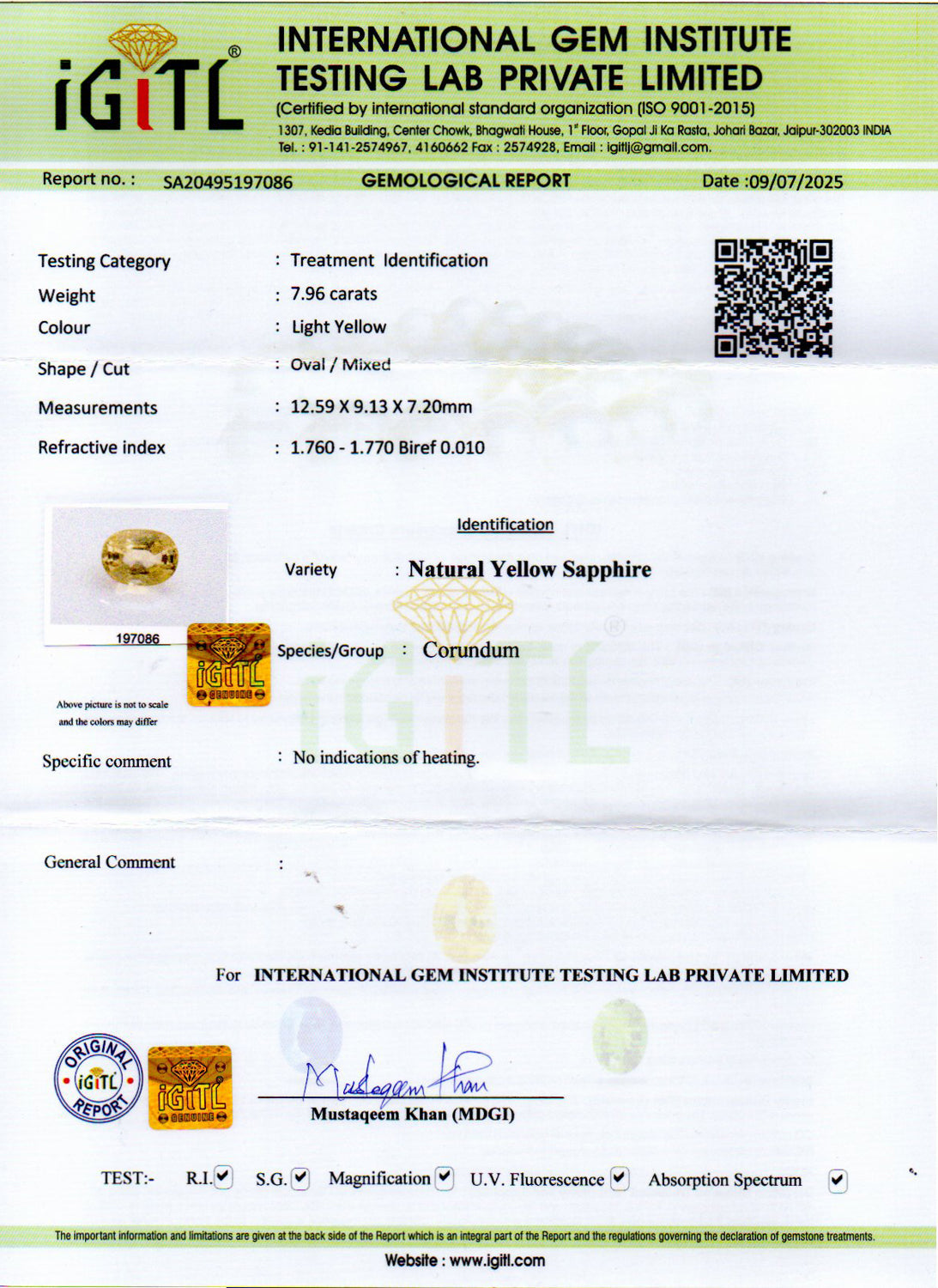 Yellow Sapphire (Pukhraj) Gemstone - 7.96 Carats