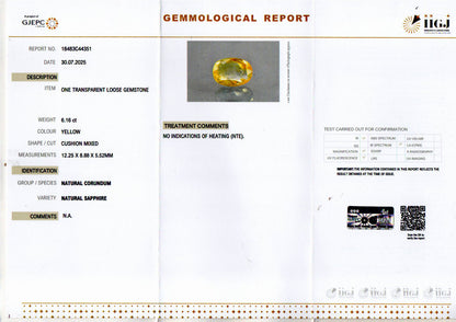 Yellow Sapphire (Pukhraj) Gemstone - 6.16 Carats