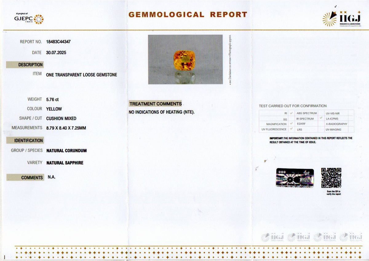 Yellow Sapphire (Pukhraj) Gemstone - 5.76 Carats