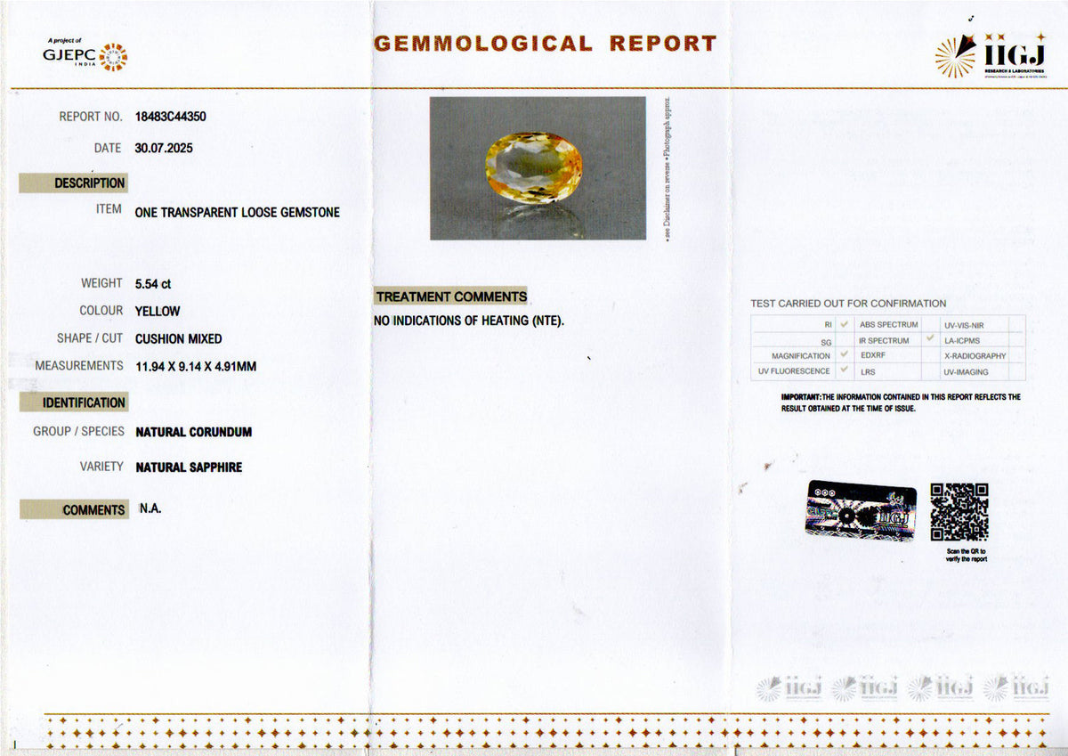 Yellow Sapphire (Pukhraj) Gemstone - 5.54 Carats