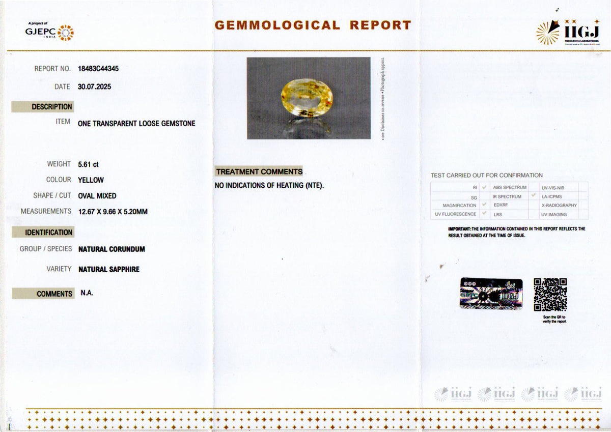 Yellow Sapphire (Pukhraj) Gemstone - 5.61 Carats