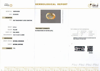 Yellow Sapphire (Pukhraj) Gemstone - 6.12 Carats