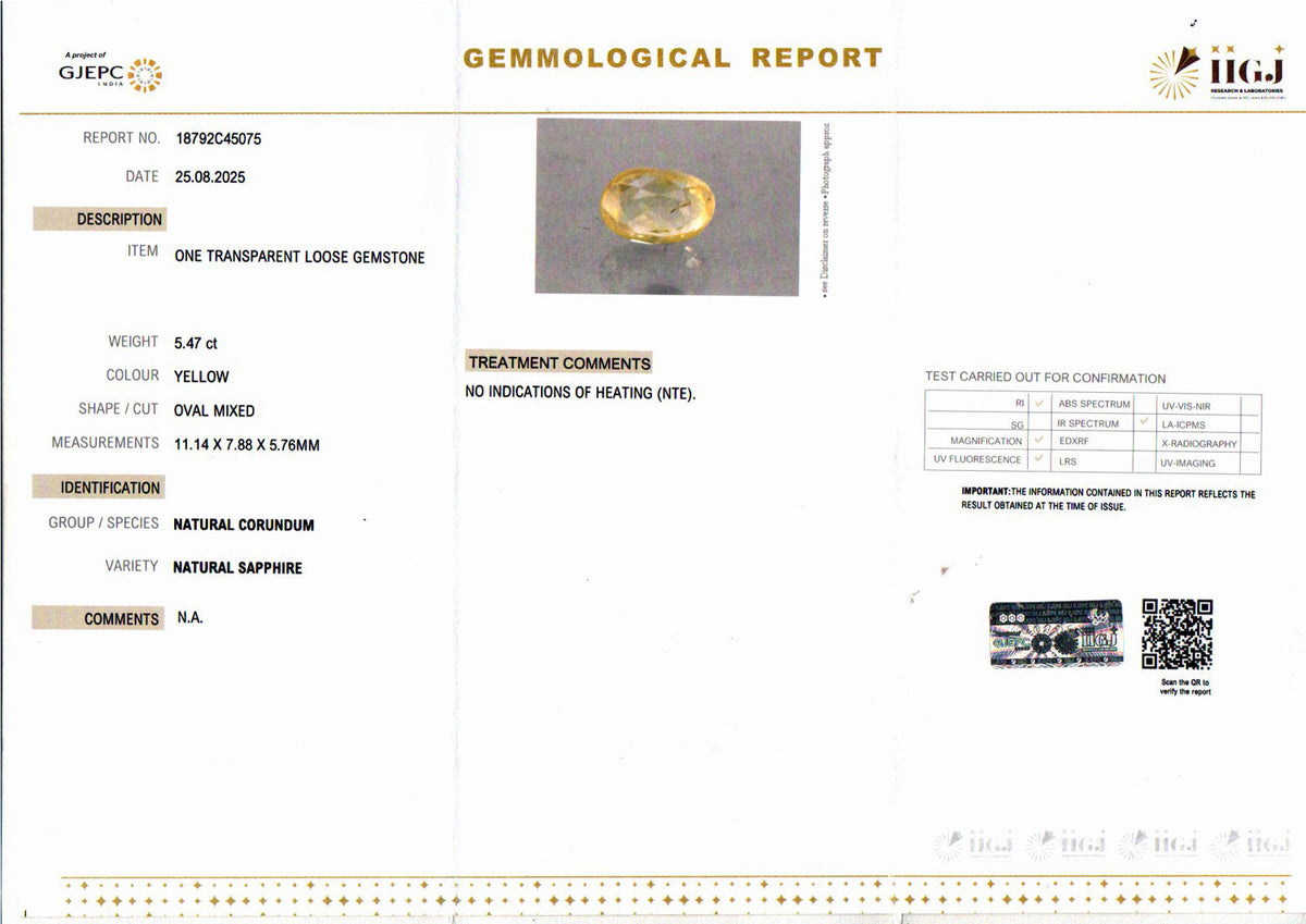 Yellow Sapphire (Pukhraj) Gemstone - 5.47 Carats
