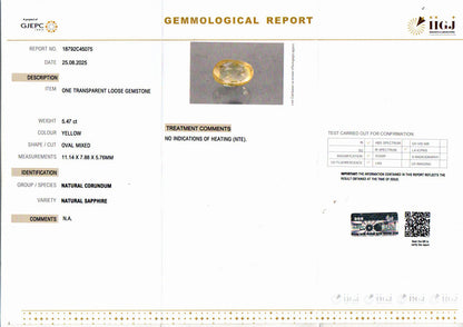 Yellow Sapphire (Pukhraj) Gemstone - 5.47 Carats