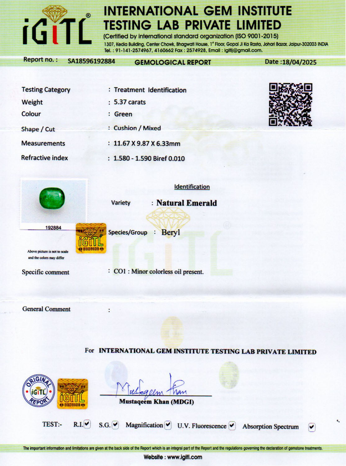 Emerald (Panna) Gemstone - 5.37 Carats