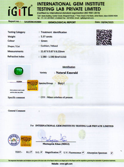 Emerald (Panna) Gemstone - 5.37 Carats