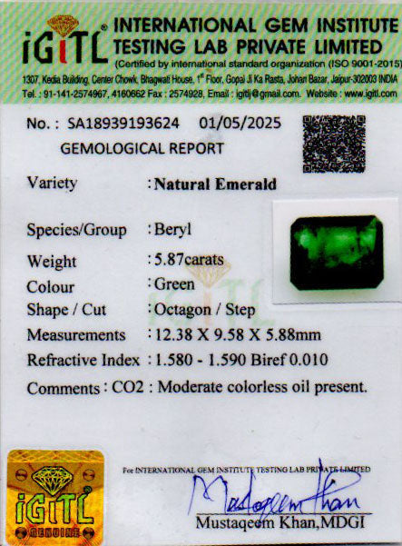 Emerald (Panna) Gemstone - 5.87 Carats