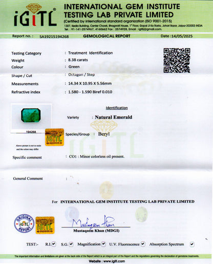 Emerald (Panna) Gemstone - 8.38 Carats