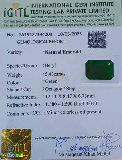 Emerald (Panna) Gemstone - 5.43 Carats