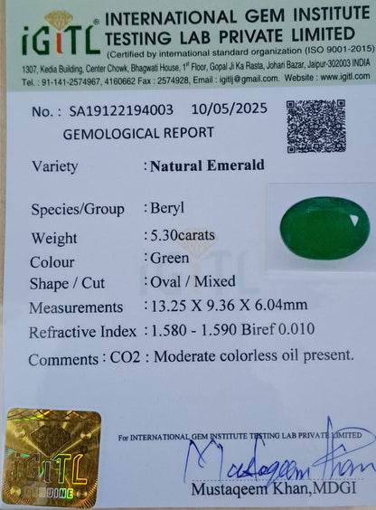 Emerald (Panna) Gemstone - 5.30 Carats