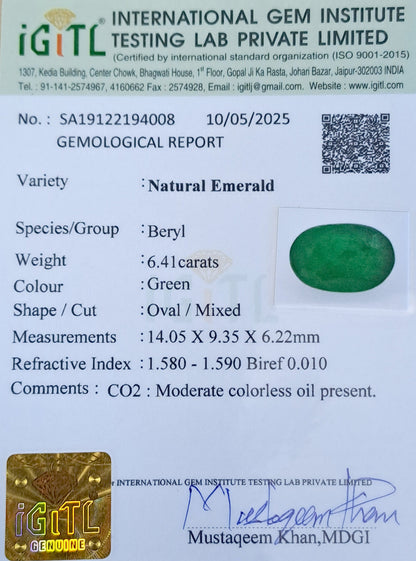 Emerald (Panna) Gemstone - 6.41 Carats