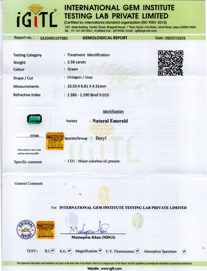 Emerald (Panna) Gemstone - 2.58 Carats