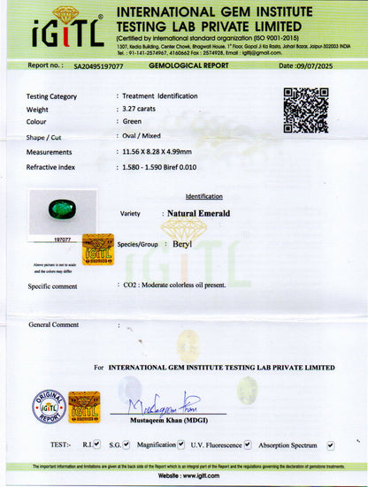 Emerald (Panna) Gemstone - 3.27 Carats