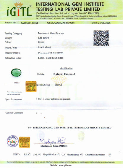 Emerald (Panna) Gemstone - 6.35 Carats