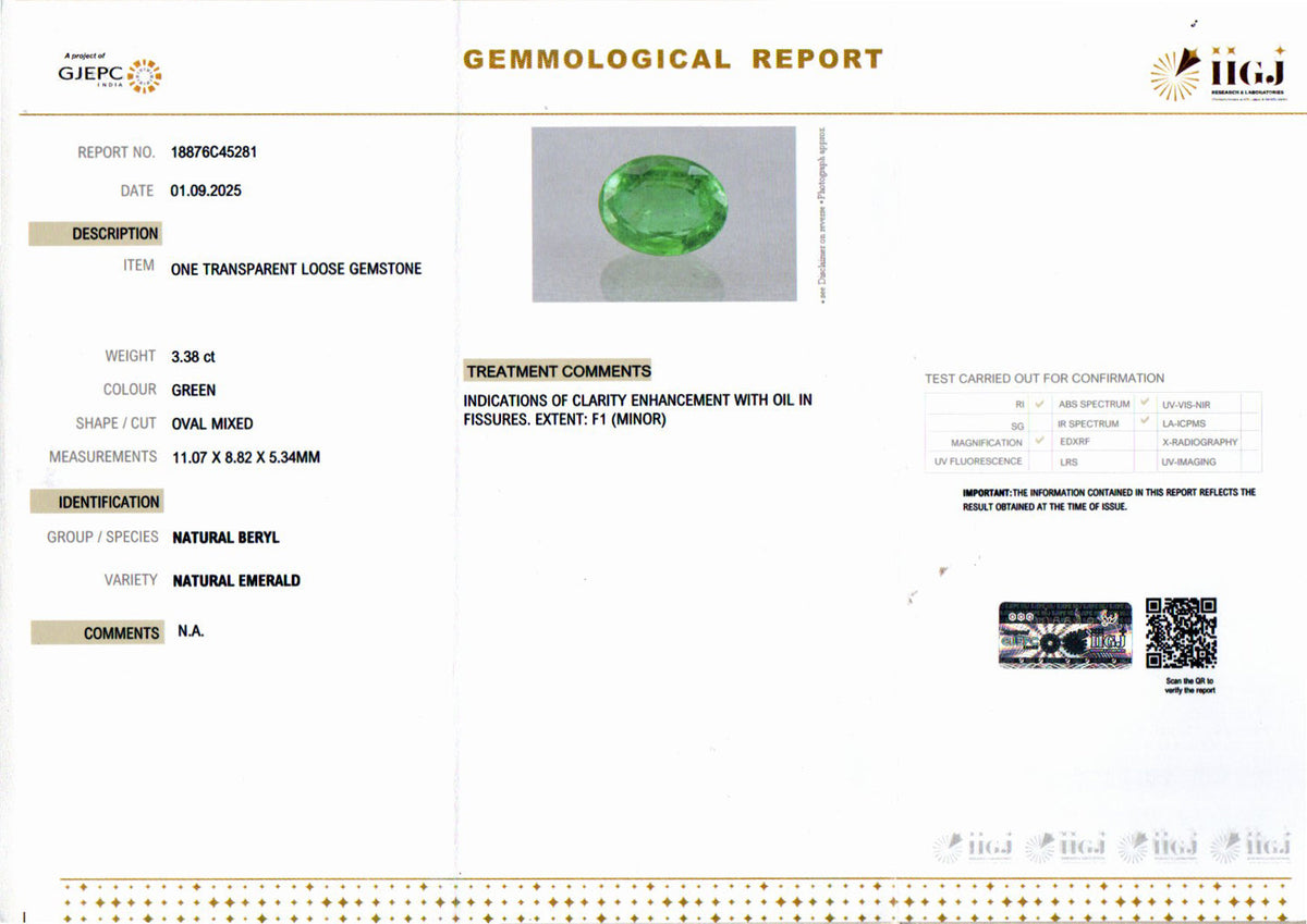 Emerald (Panna) Gemstone - 3.38 Carats