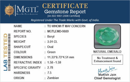 Emerald (Panna) Gemstone - 3.01 Carats
