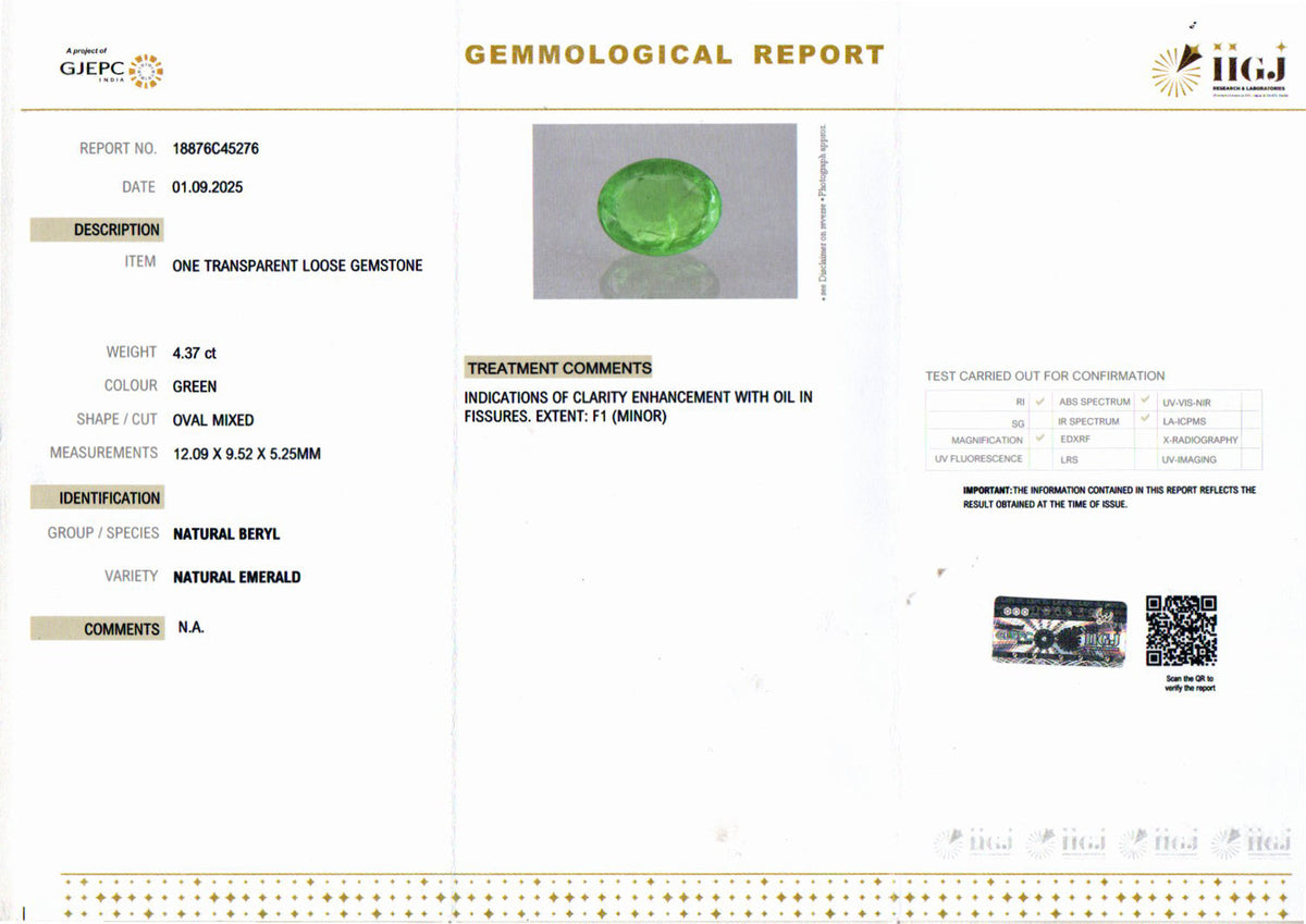 Emerald (Panna) Gemstone - 4.37 Carats