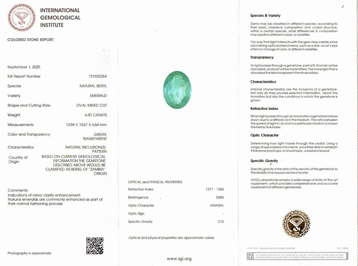 Emerald (Panna) Gemstone - 6.40 Carats