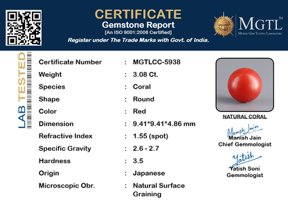 Red Coral (Moonga) Gemstone - 3.08 Carats