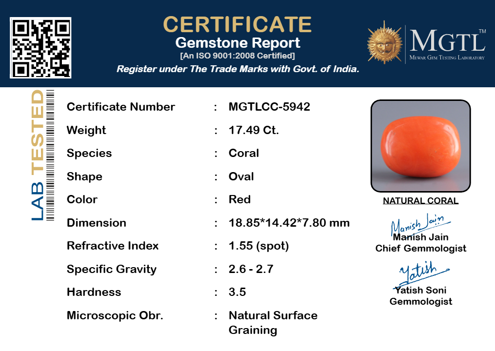 Red Coral (Moonga) Gemstone - 17.49 Carats