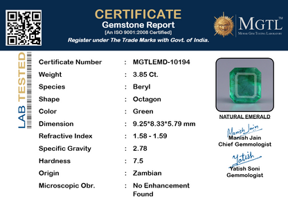 Emerald (Panna) Gemstone - 3.85 Carats