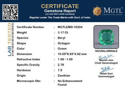 Emerald (Panna) Gemstone - 3.17 Carats