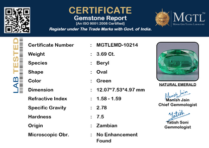 Emerald (Panna) Gemstone - 3.69 Carats
