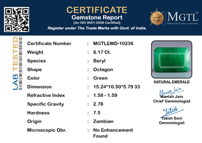 Emerald (Panna) Gemstone - 8.17 Carats