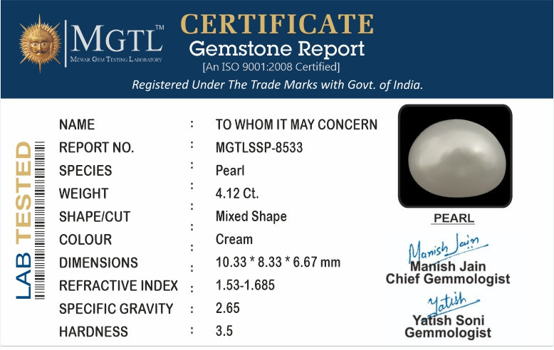 Keshi Pearl - 4.12 Carats (Moti - 4.49 Ratti)