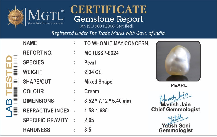 Keshi Pearl - 2.34 Carats (Moti - 2.55 Ratti)